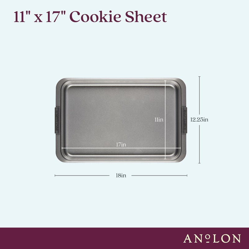 Anolon Advanced Nonstick Bakeware with Grips, Nonstick Cookie Sheet / Baking Sheet - 11 Inch x 17 Inch, Gray - Image 3